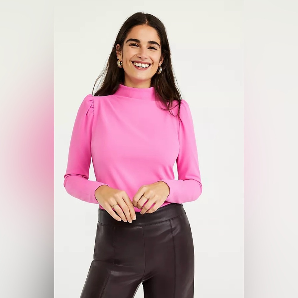 Ann Taylor Puff Sleeve Mock Neck Top